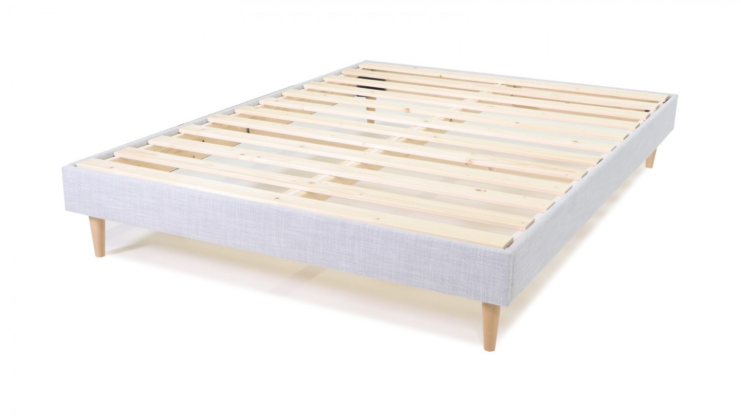 Ensemble lit adulte 140x190 cm en tissu gris clair + Matelas Hybride à ressorts ensachés et mémoire de forme - Spring Elite