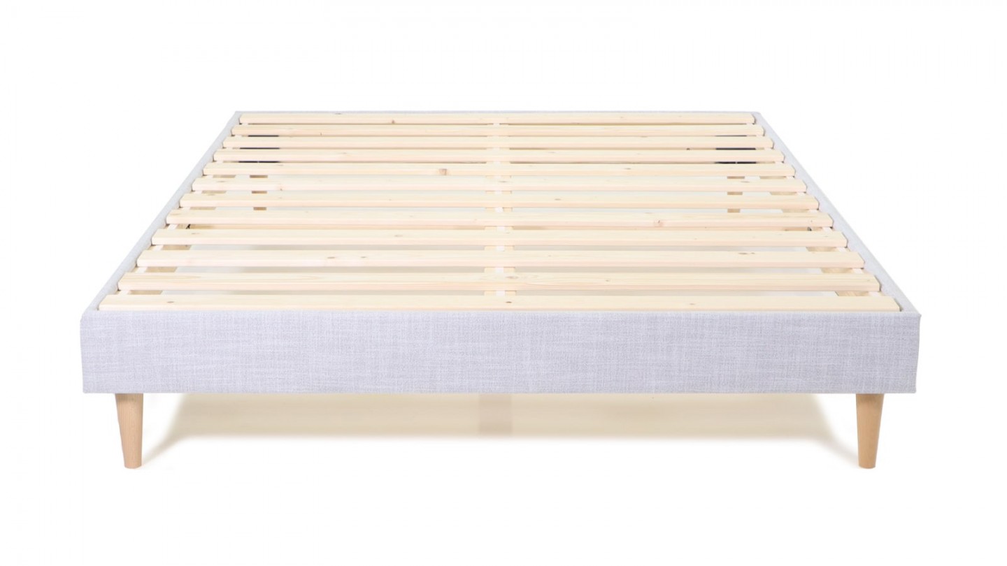 Ensemble lit adulte 140x190 cm en tissu gris clair + Matelas Hybride à ressorts ensachés et mémoire de forme - Spring Elite