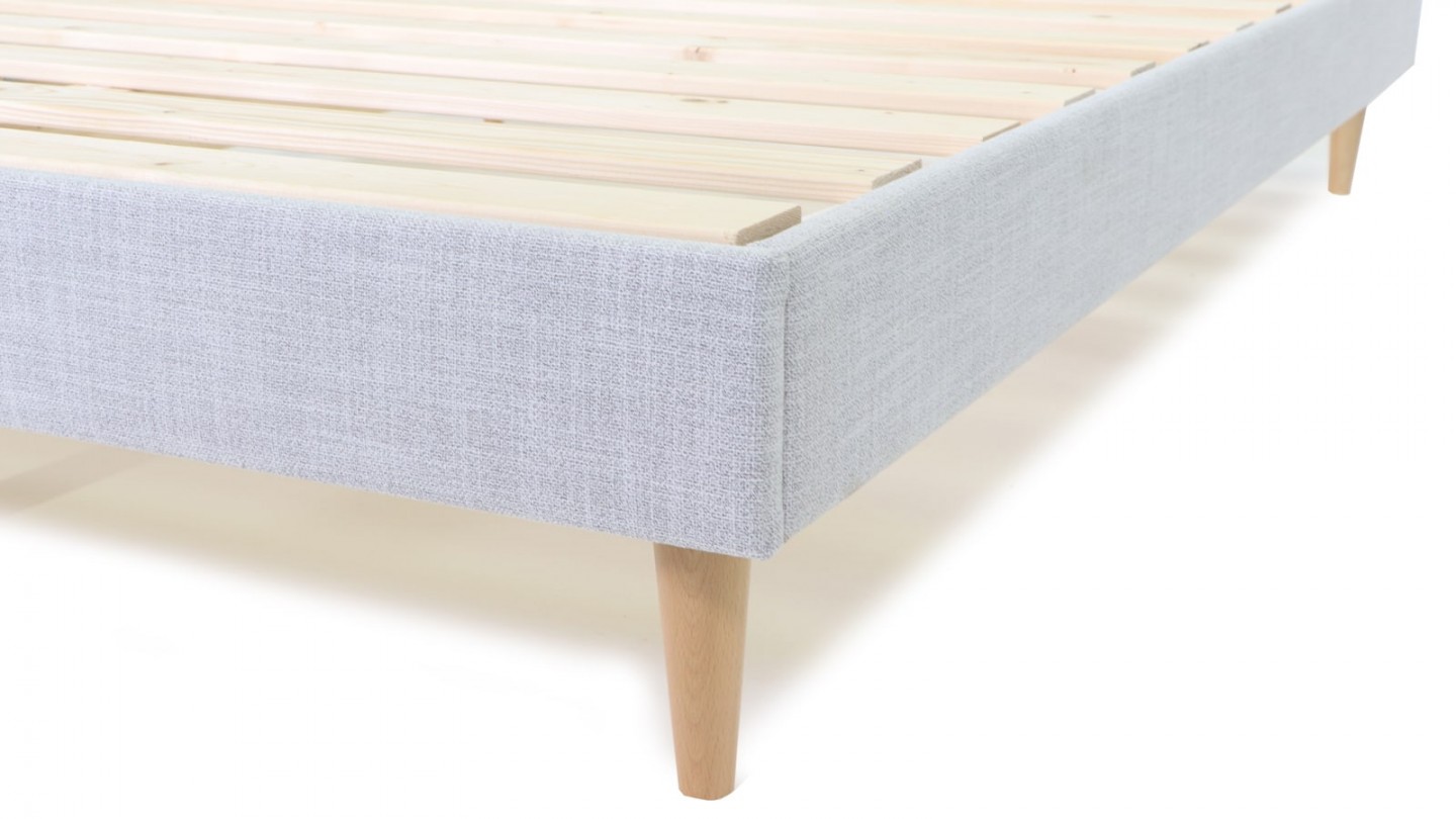 Ensemble lit adulte 140x190 cm en tissu gris clair + Matelas mousse gel à mémoire de forme, double confort - Dual Confort