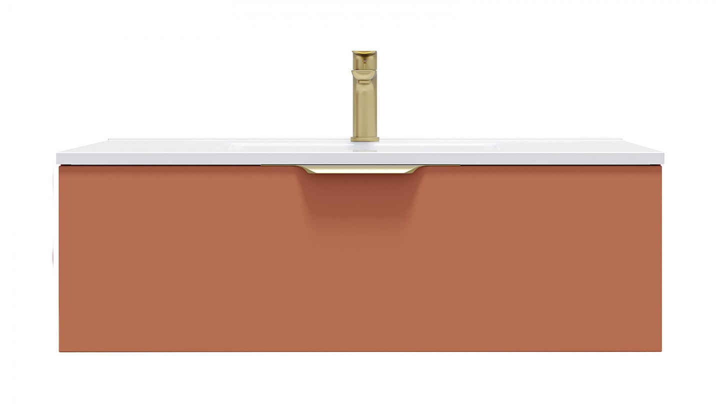 Meuble de salle de bain suspendu vasque intégrée 90cm 1 tiroir Terracotta - Swing