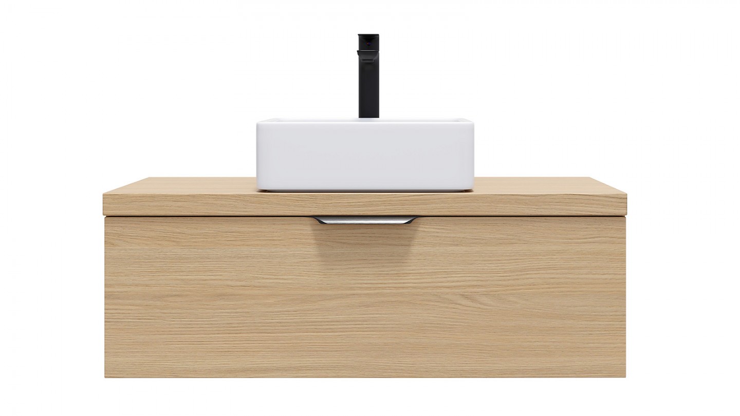 Meuble de salle de bain suspendu vasque à poser 90cm 1 tiroir Chêne clair - Swing