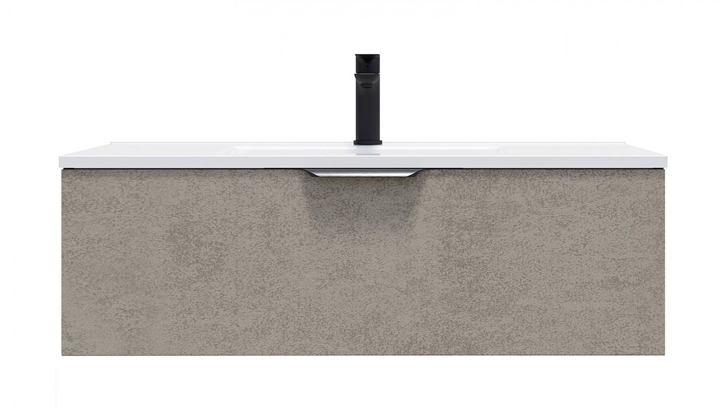 Meuble de salle de bain suspendu vasque intégrée 90cm 1 tiroir façon Béton - Swing
