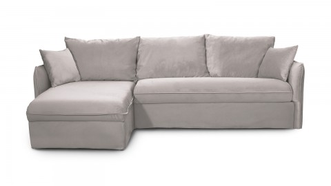 Canapé d'angle convertible réversible 5 places en velours taupe - Ouverture express - Couchage quotidien - Gina