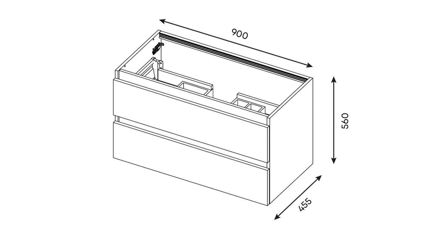 Meuble de salle de bain suspendu vasque intégrée 90cm 2 tiroirs Chêne cannelé + miroir - Venice