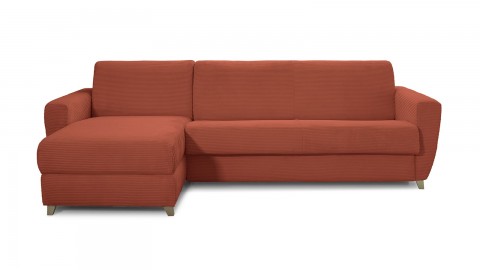 Canapé d'angle convertible réversible 5 places en velours côtelé rouille - Ouverture express - Couchage quotidien - Leandro