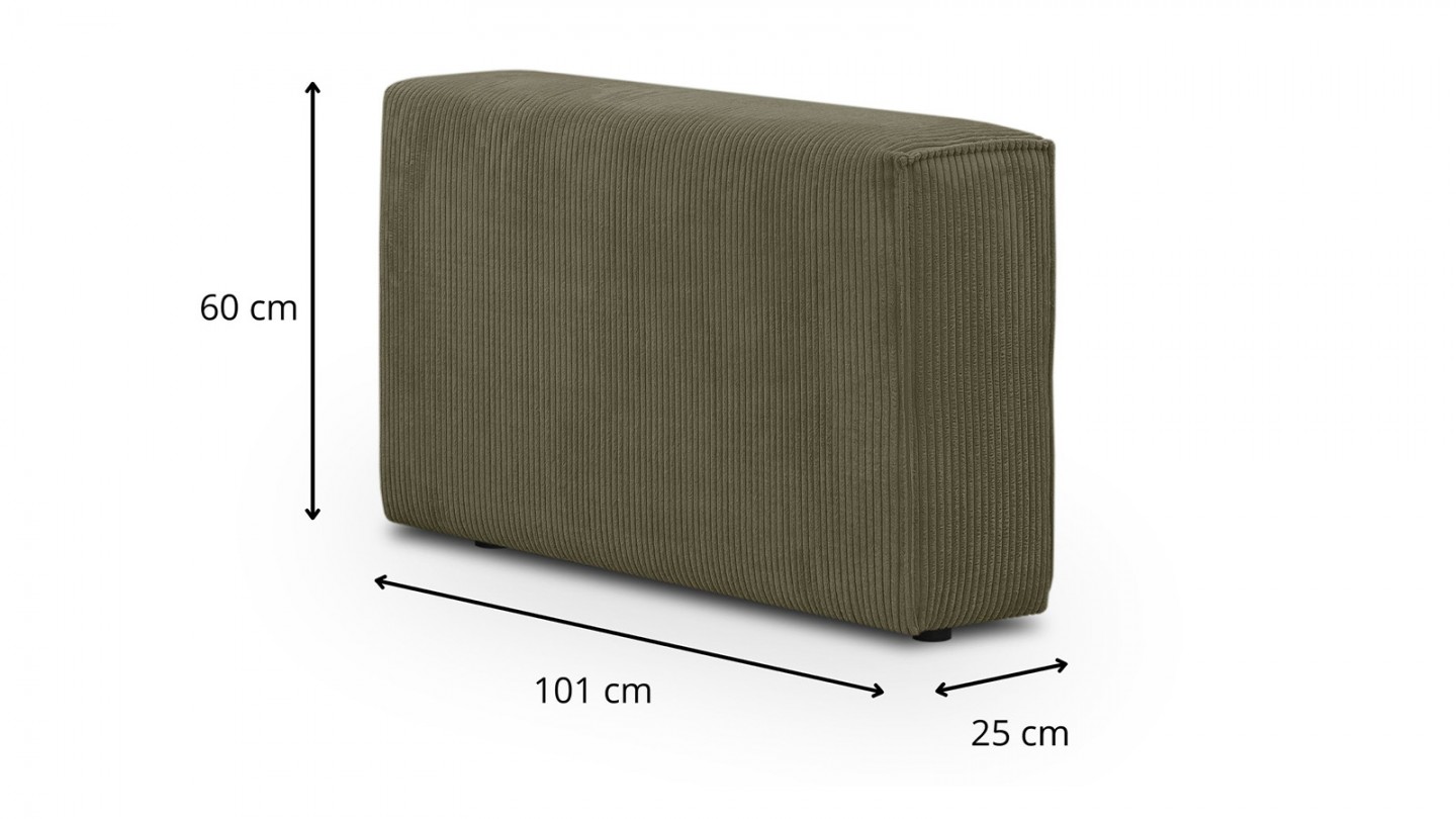 Canapé d'angle modulable convertible 7 places avec coffre de rangement en velours côtelé vert kaki - Harper Mod