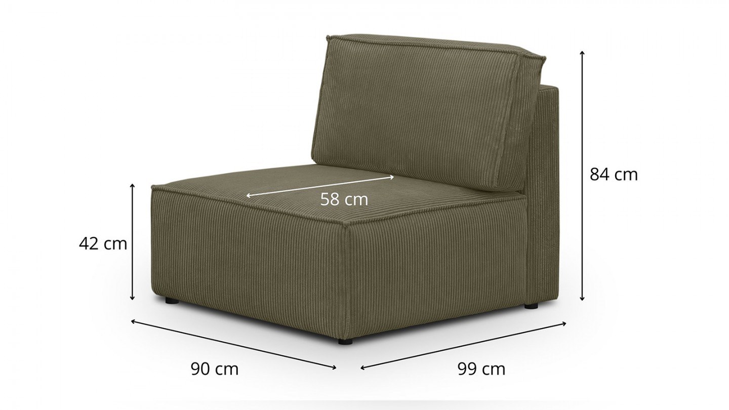 Canapé d'angle modulable convertible 7 places avec coffre de rangement en velours côtelé vert kaki - Harper Mod