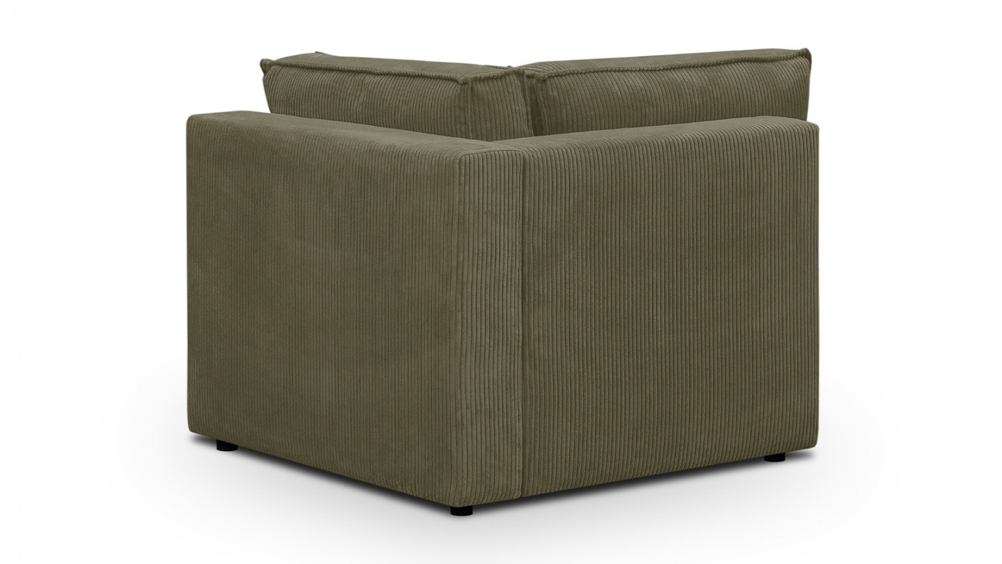 Canapé d'angle à droite modulable 8 places avec pouf en velours côtelé vert kaki - Harper Mod