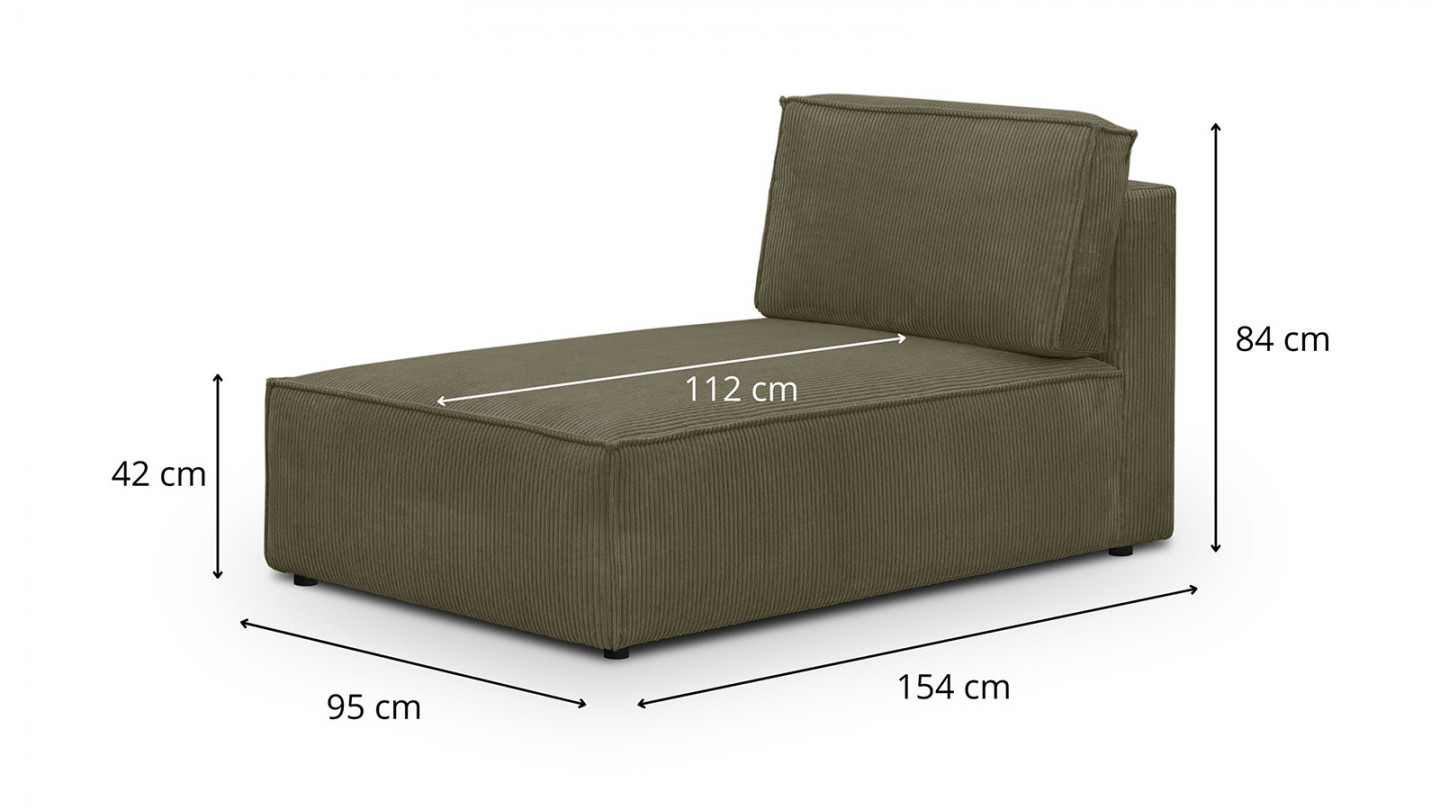 Canapé d'angle à droite panoramique convertible modulable 8 places avec pouf en velours côtelé vert kaki - Harper Mod