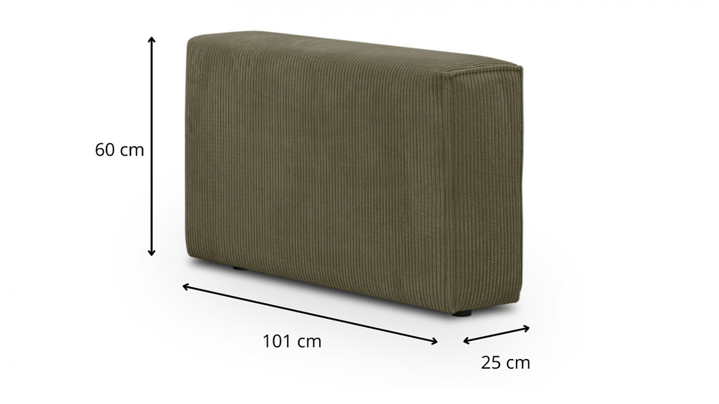 Canapé d'angle à droite panoramique convertible modulable 8 places avec pouf en velours côtelé vert kaki - Harper Mod