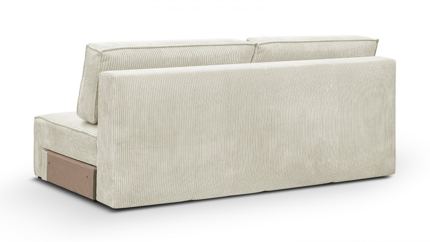 Canapé d'angle modulable convertible 7 places avec coffre de rangement en velours côtelé beige - Harper Mod