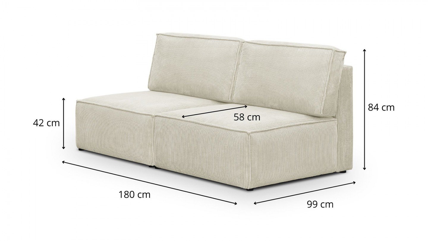 Canapé d'angle à gauche panoramique modulable convertible 10 places avec pouf en velours côtelé beige - Harper Mod