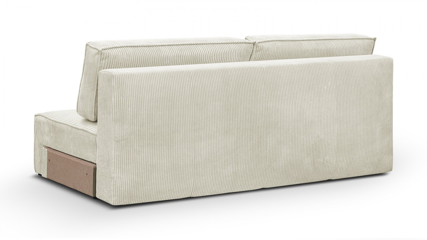 Canapé d'angle à gauche panoramique modulable convertible 10 places avec pouf en velours côtelé beige - Harper Mod