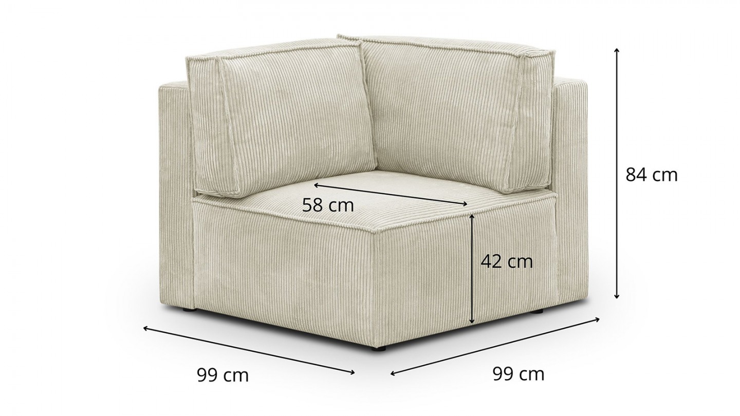 Canapé d'angle à droite panoramique modulable convertible 10 places avec pouf en velours côtelé beige - Harper Mod