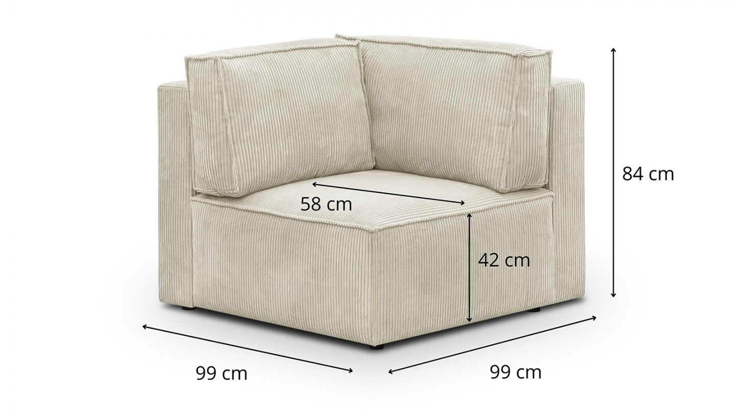Canapé d'angle à gauche modulable 8 places avec pouf en velours côtelé beige - Harper Mod