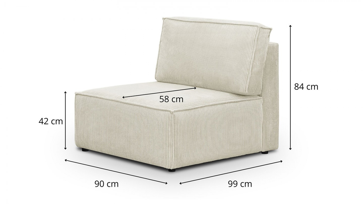 Canapé d'angle à gauche modulable 8 places avec pouf en velours côtelé beige - Harper Mod