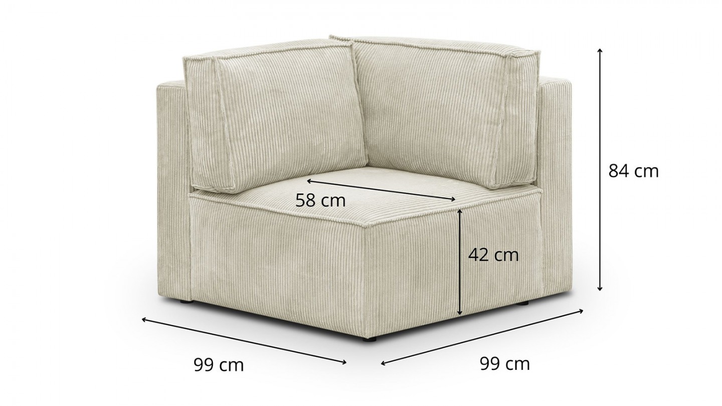 Canapé d'angle à gauche convertible modulable 10 places avec coffre de rangement en velours côtelé beige - Harper Mod