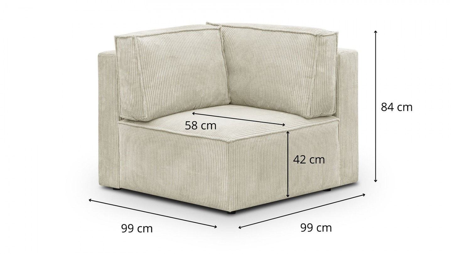 Canapé d'angle à droite panoramique convertible modulable 8 places avec 2 poufs en velours côtelé beige - Harper Mod