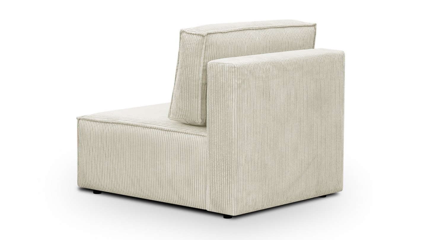 Canapé d'angle à droite panoramique convertible modulable 8 places avec pouf en velours côtelé beige - Harper Mod