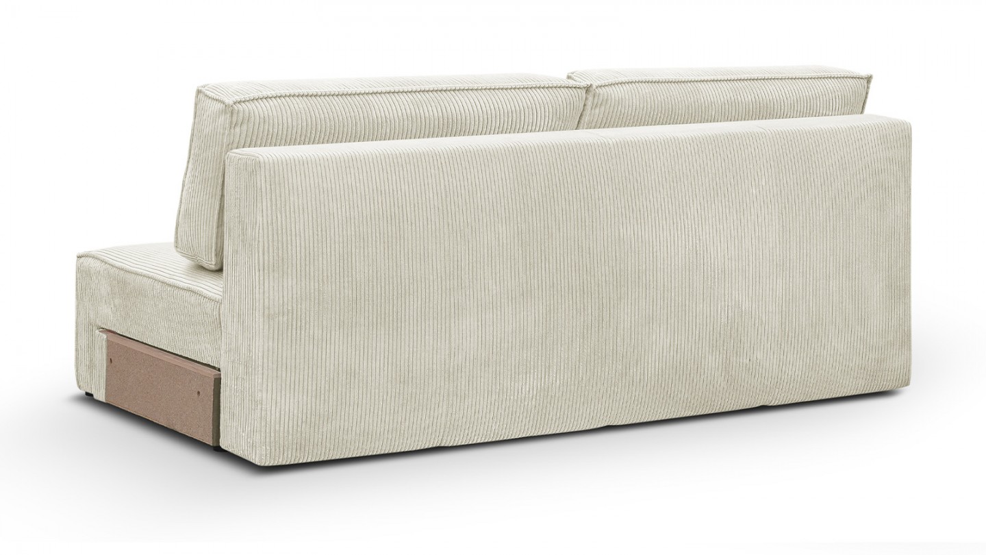 Canapé d'angle à droite panoramique convertible modulable 8 places avec pouf en velours côtelé beige - Harper Mod