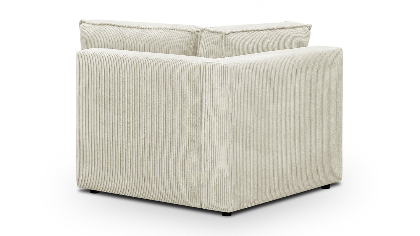 Canapé d'angle à gauche panoramique convertible modulable 8 places avec pouf en velours côtelé beige - Harper Mod