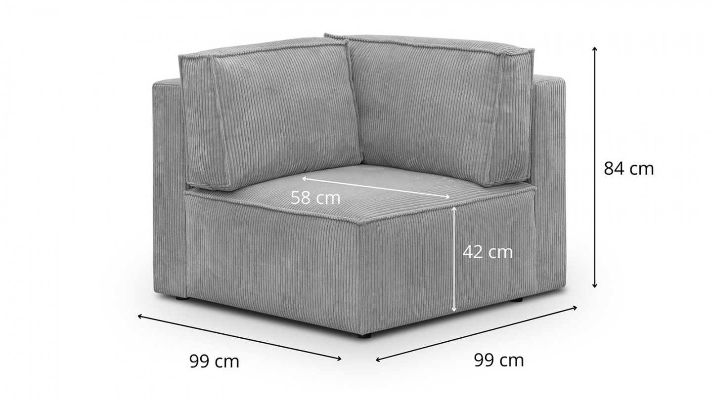 Canapé d'angle à gauche modulable 8 places avec pouf en velours côtelé gris clair - Harper Mod