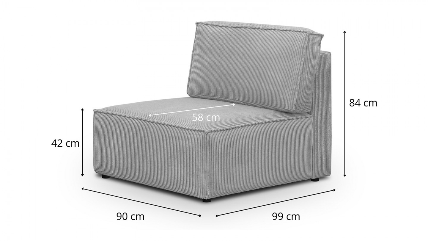 Canapé d'angle à gauche modulable 8 places avec pouf en velours côtelé gris clair - Harper Mod