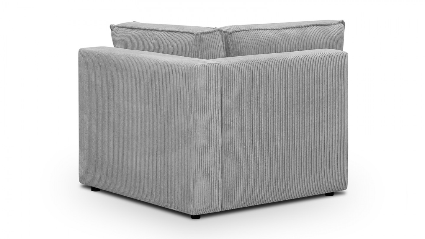 Canapé d'angle à droite modulable 8 places avec pouf en velours côtelé gris clair - Harper Mod