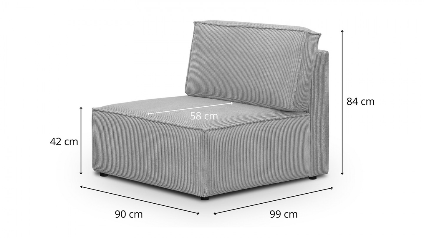 Canapé d'angle à gauche panoramique convertible modulable 8 places avec 2 poufs en velours côtelé gris clair - Harper Mod