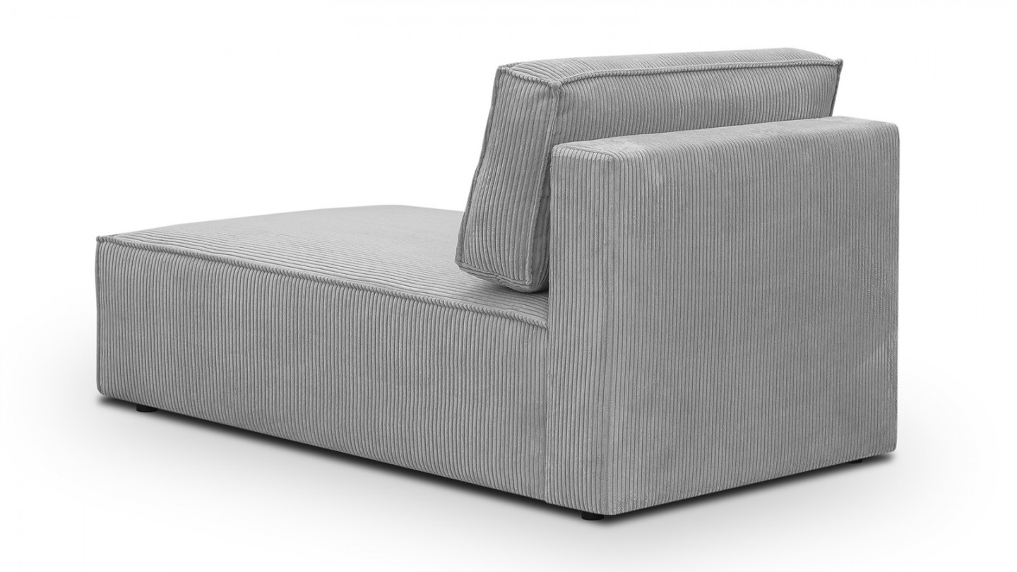 Canapé d'angle à droite panoramique convertible modulable 8 places avec pouf en velours côtelé gris clair - Harper Mod