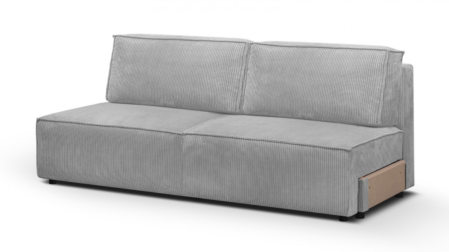 Canapé d'angle à droite panoramique convertible modulable 8 places avec pouf en velours côtelé gris clair - Harper Mod