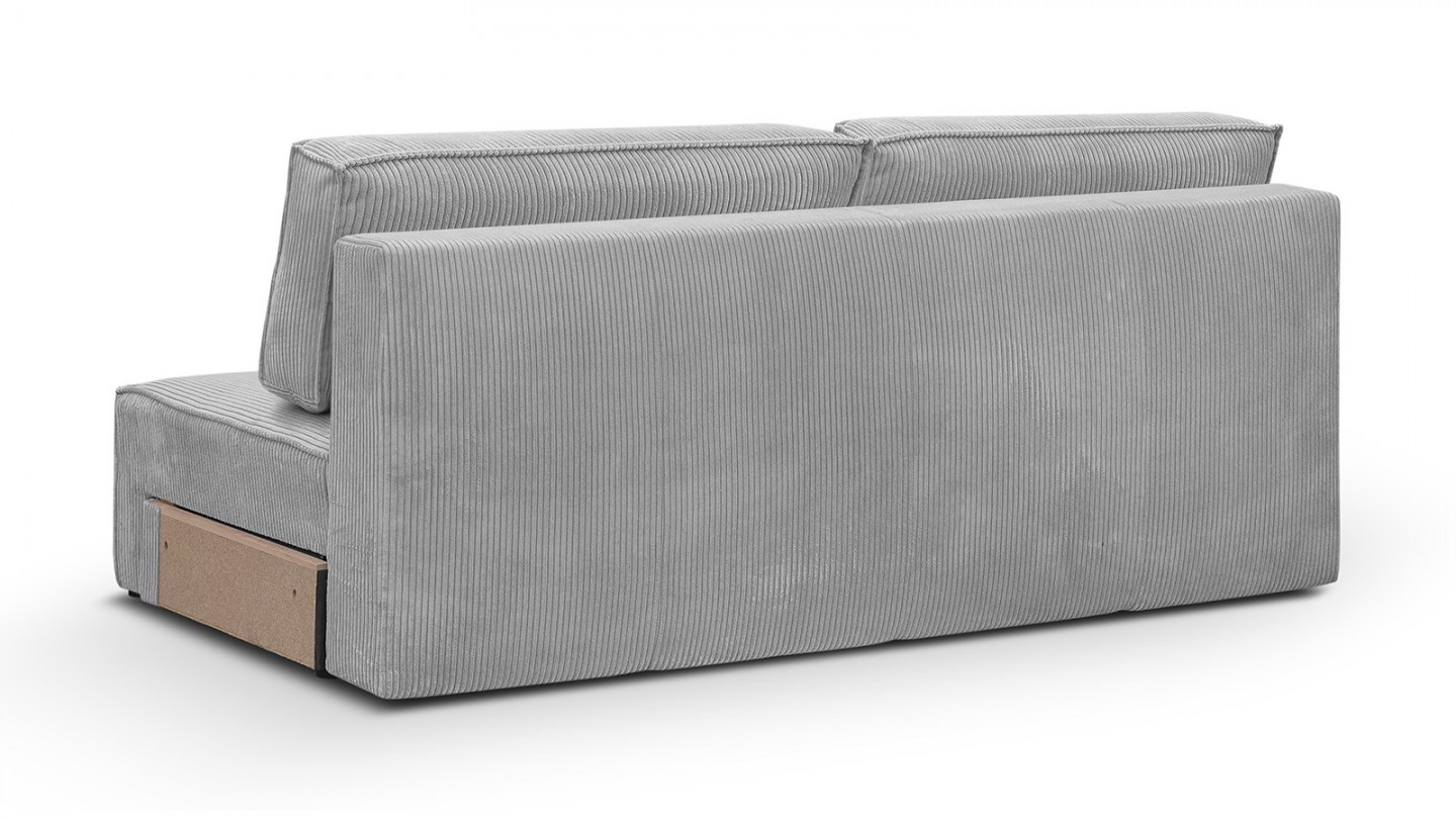 Canapé d'angle à droite panoramique convertible modulable 8 places avec pouf en velours côtelé gris clair - Harper Mod