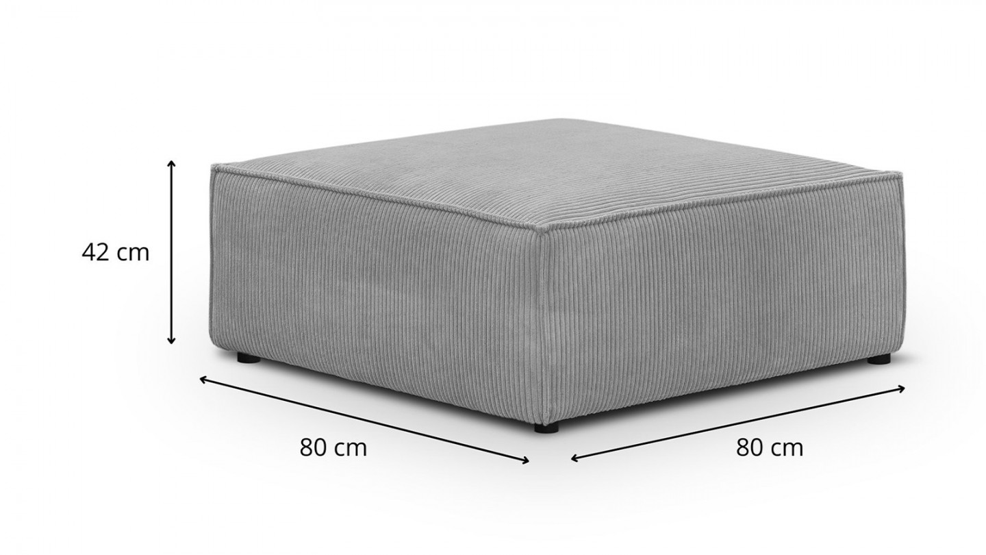 Canapé d'angle à droite panoramique convertible modulable 8 places avec pouf en velours côtelé gris clair - Harper Mod