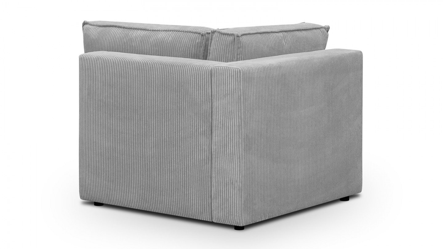 Canapé d'angle à gauche panoramique convertible modulable 8 places avec pouf en velours côtelé gris clair - Harper Mod