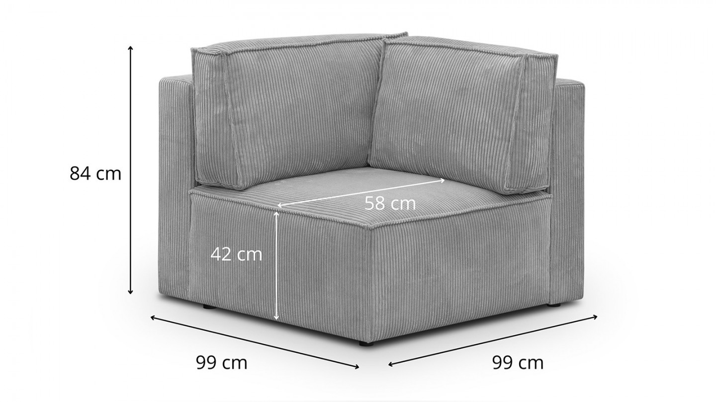 Module d'angle à droite en velours côtelé gris clair - Harper Mod