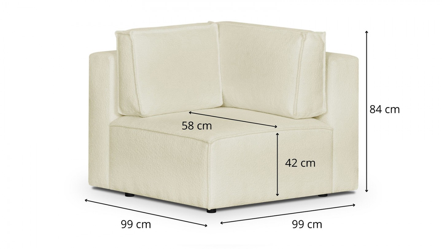 Canapé d'angle à gauche panoramique convertible modulable 8 places avec 2 poufs en tissu bouclé écru - Harper Mod