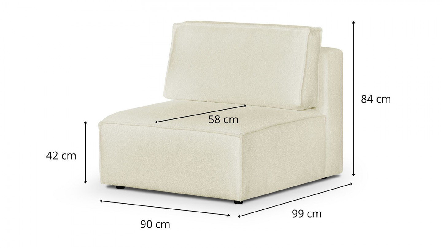 Canapé d'angle à gauche panoramique convertible modulable 8 places avec pouf en tissu bouclé écru - Harper Mod