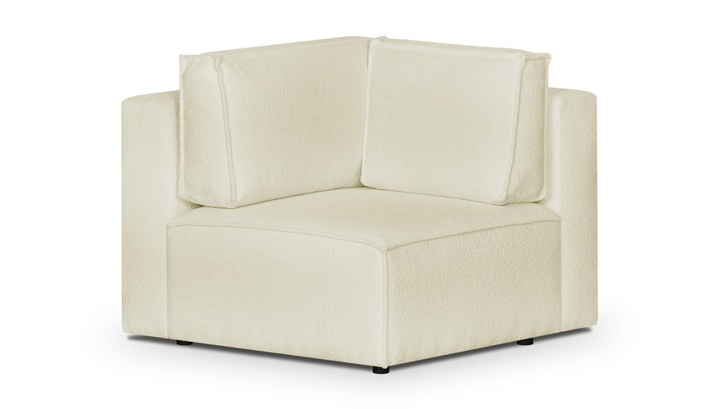Module d'angle à droite en tissu bouclette écru - Harper Mod