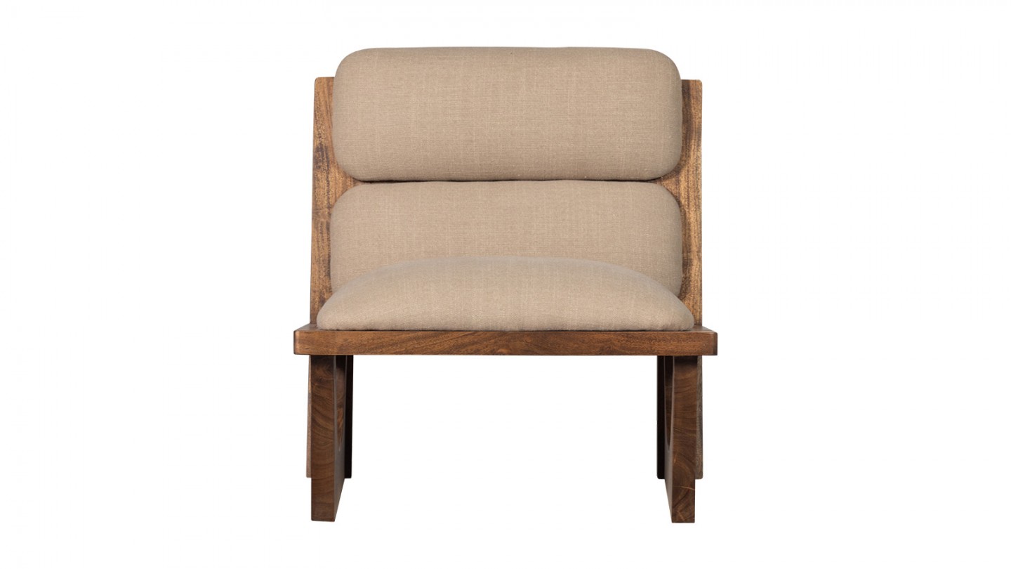 Fauteuil organique en bois et tissu bouclé beige - Opulent