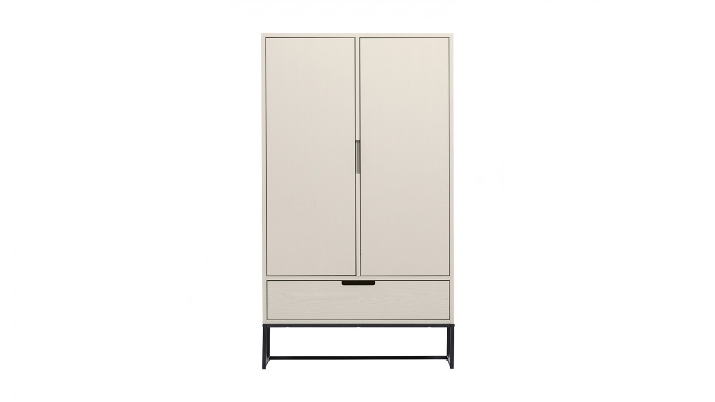 Buffet haut 2 portes 1 tiroir en bois laqué gris clair 85 cm - Silas