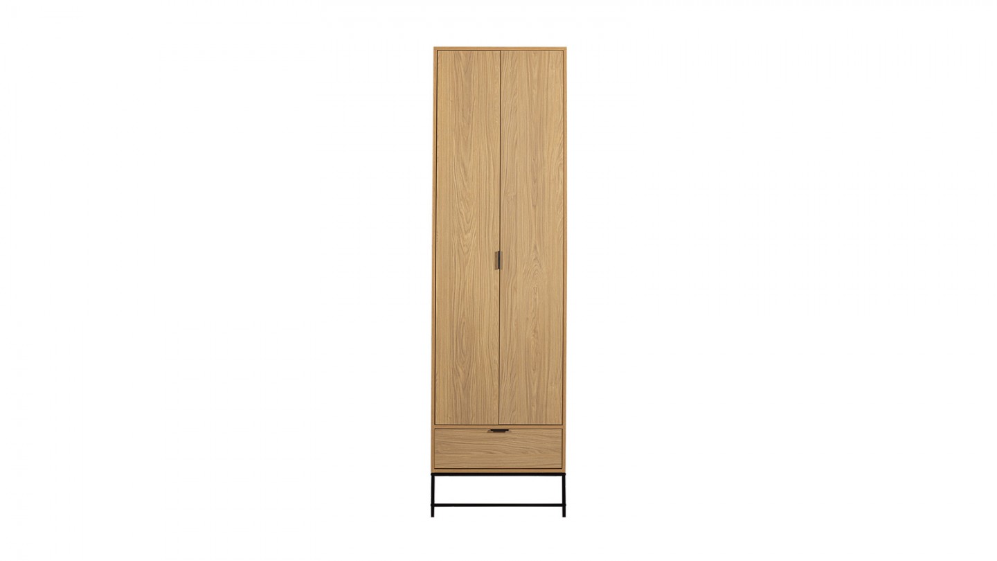 Buffet haut 2 portes 1 tiroir effet chêne 60 cm - Silas