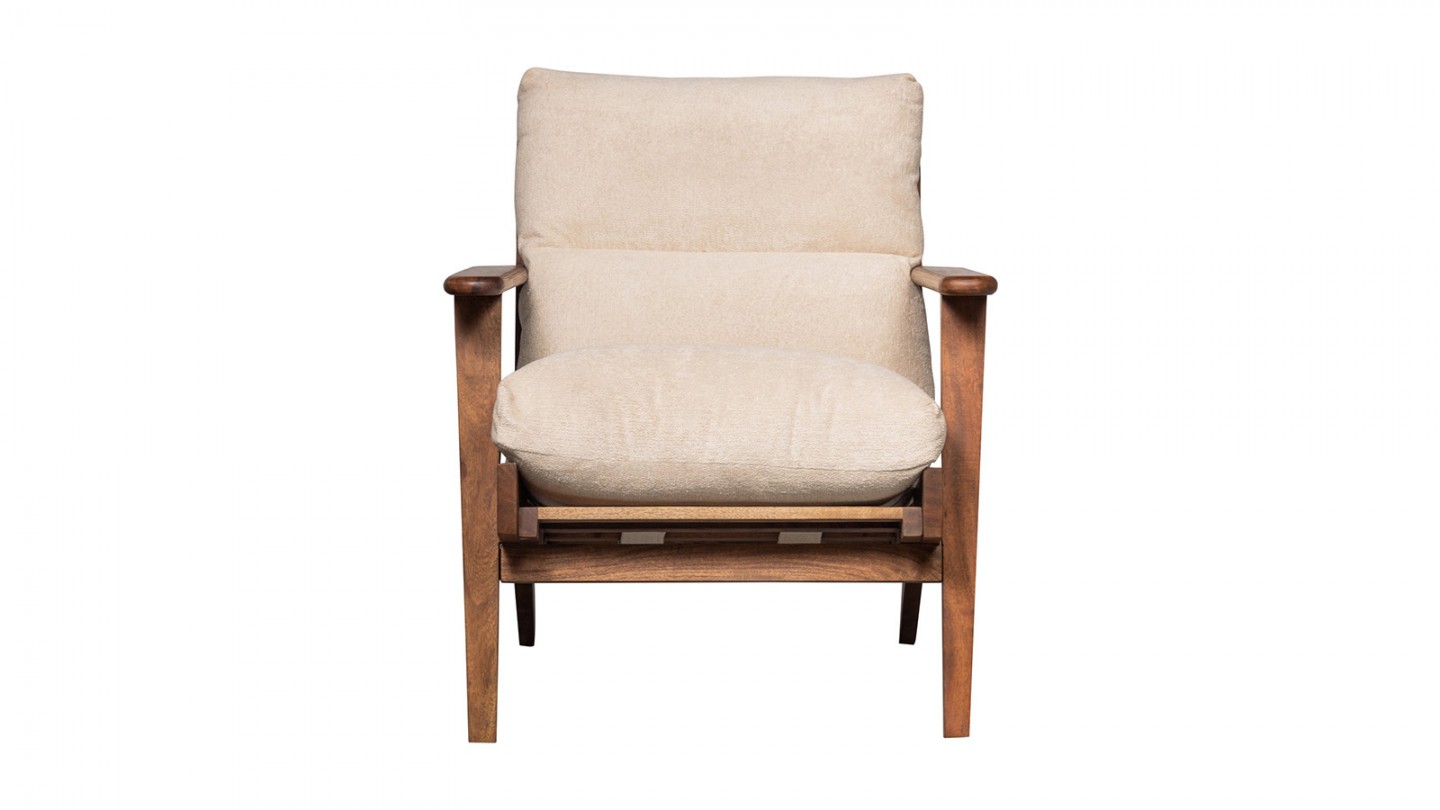 Fauteuil en bois massif et tissu bouclé écru - Houston