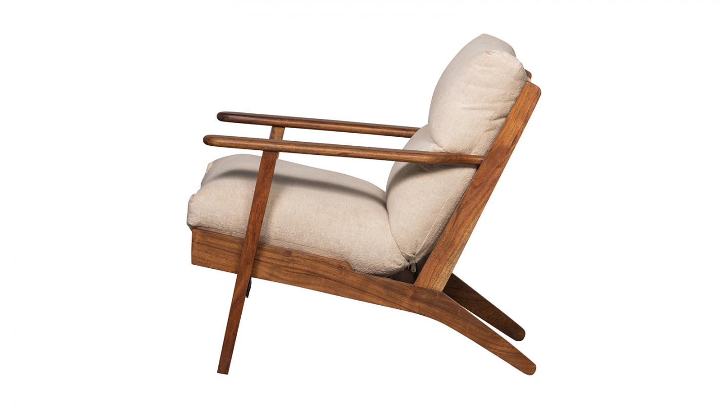 Fauteuil en bois massif et tissu bouclé écru - Houston