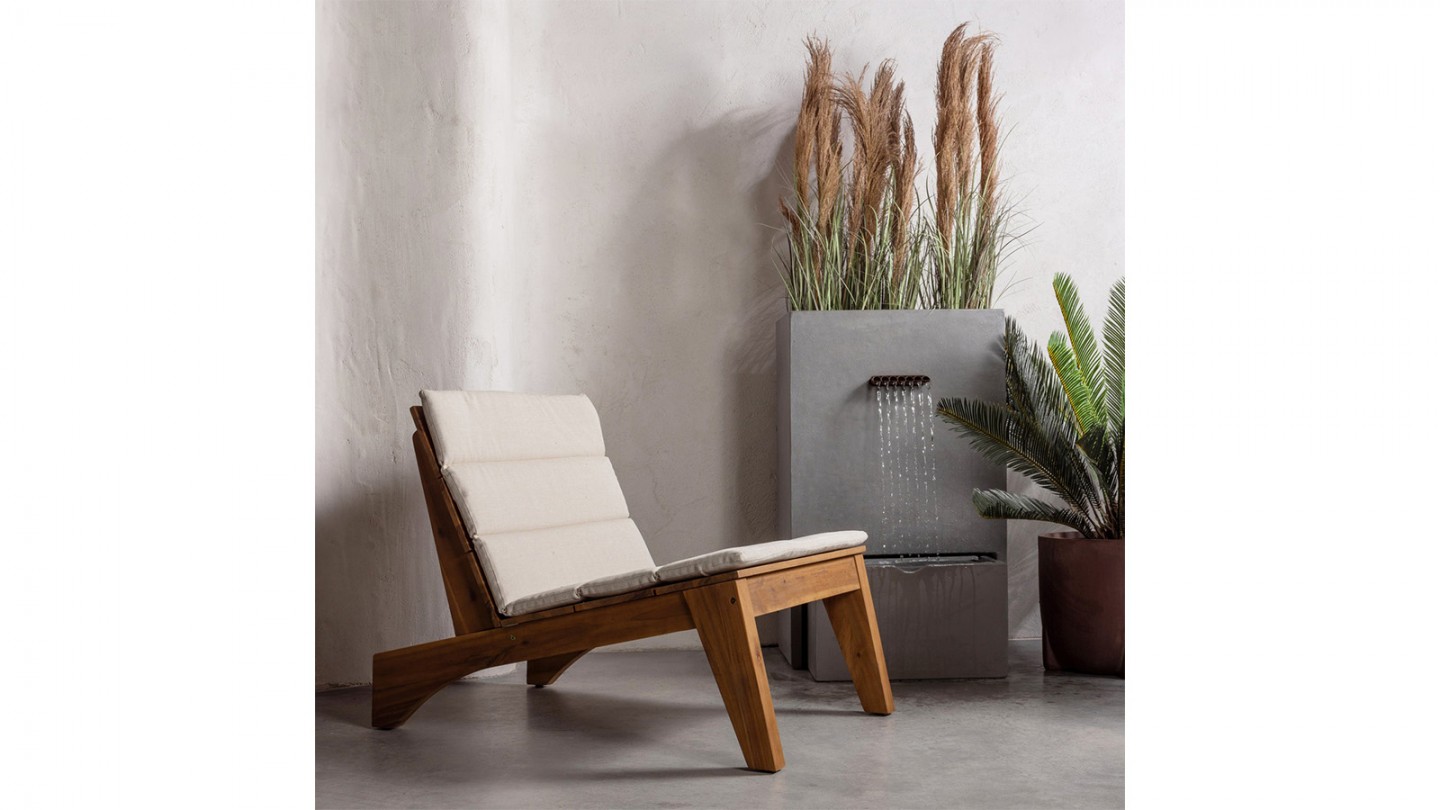 Fauteuil de jardin en bois et coussins écrus - Kenai