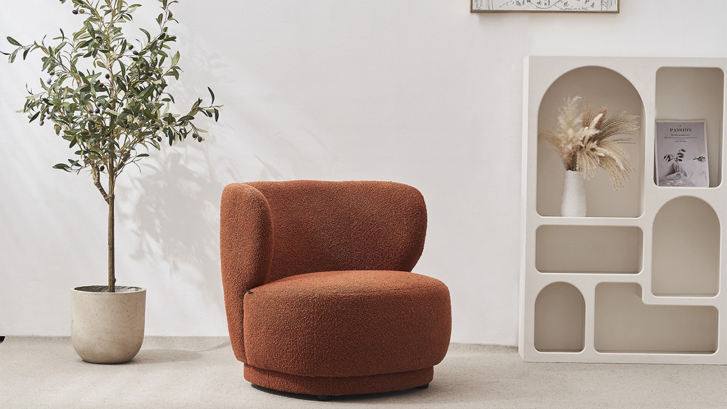 Fauteuil en tissu bouclette rouille - Ester