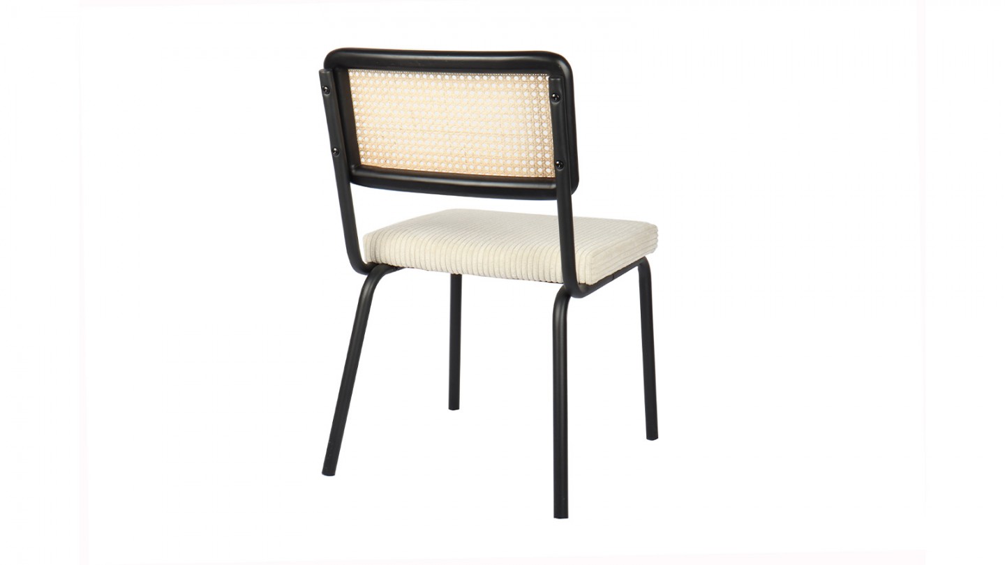 Lot de 2 chaises en cannage velours côtelé beige et métal noir - Paula