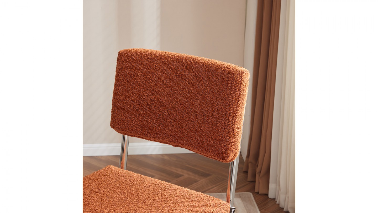 Lot de 2 chaises en tissu bouclé rouille et métal chromé - Dulce