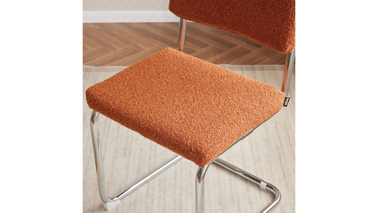 Lot de 2 chaises en tissu bouclé rouille et métal chromé - Dulce