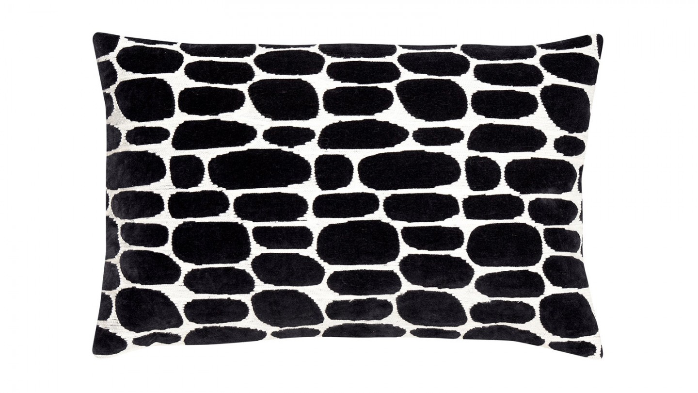 Coussin avec quilt velours dessin blanc/noir 40x60 cm - Anwar