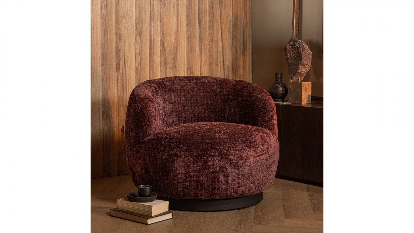 Fauteuil pivotant en tissu chenille aubergine - Woolly